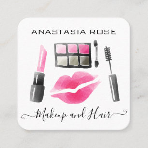 Tarjeta De Visita Cuadrada Artista de Maquillaje Sombras de Ojos Labial Glam
