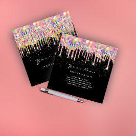 Tarjeta De Visita Cuadrada Artista de maquillaje Unicorn Hológrafo negro Unic