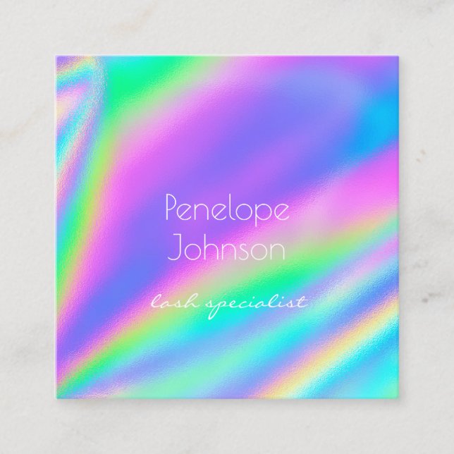 Tarjeta De Visita Cuadrada Artista de maquillaje Unicorn Holographic (Anverso)