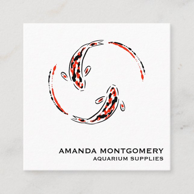 Tarjeta De Visita Cuadrada Artista de pescado Koi japonés negro y rojo (Anverso)