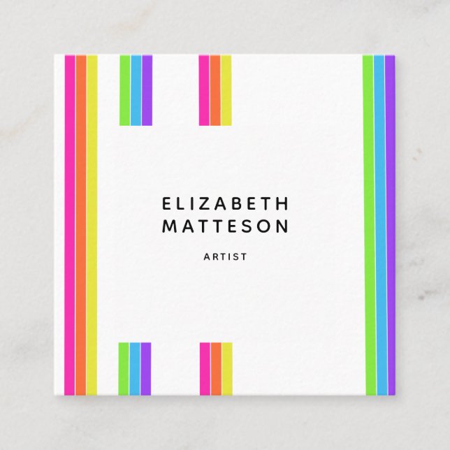 Tarjeta De Visita Cuadrada Artista de rayas retro arco iris (Anverso)