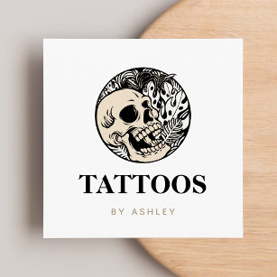 Tarjeta De Visita Cuadrada Artista de tatuajes Calavera en medios sociales y 