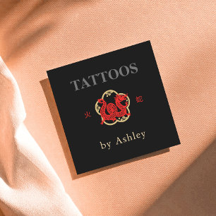 Tarjeta De Visita Cuadrada Artista de Tatuajes de Dragón Rojo 