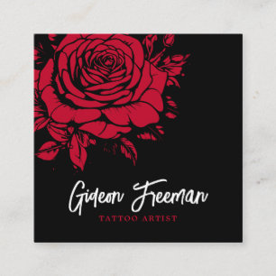 Tarjeta De Visita Cuadrada Artista de tatuajes de rosa negra y roja oscura
