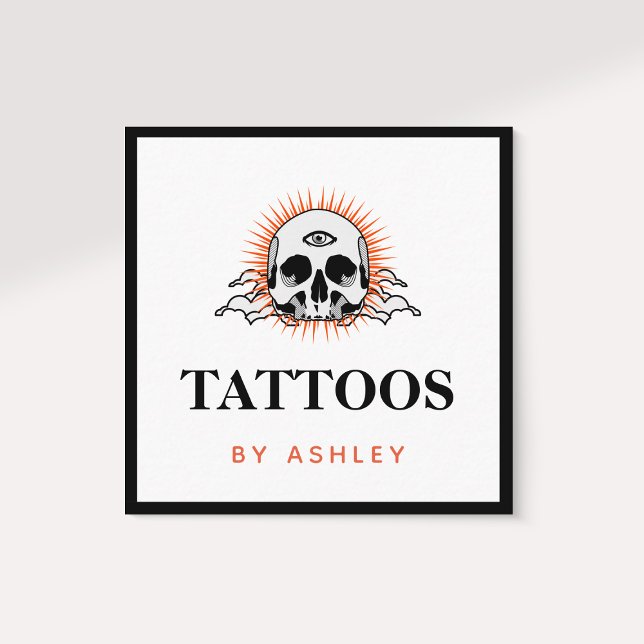 Tarjeta De Visita Cuadrada Artista de tatuajes Red social Skull Sunrise Sunse (Subido por el creador)