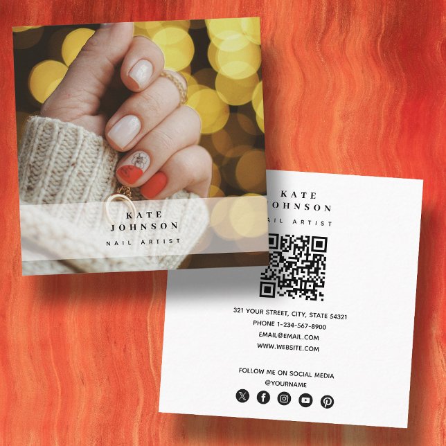 Tarjeta De Visita Cuadrada Artista de uñas Beaty Salon Manicure Photo Square (Nail Artist Beaty Salon Manicure Photo Square Square Business Card)