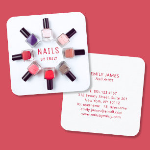 Tarjeta De Visita Cuadrada Artista de uñas moderno esmalte de uñas colorido