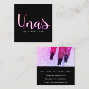 Tarjeta De Visita Cuadrada Artista de Uñas Unas Glow Script y Salón de Fotos