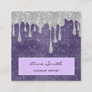 Tarjeta De Visita Cuadrada Artista maquillador Ametista Purpurina Plata Drin