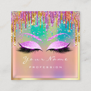 Tarjeta De Visita Cuadrada Artista maquillador Eyelash Purpurina Chispa Rosa 