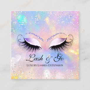 Tarjeta De Visita Cuadrada Artista maquillador Eyelashes Holograma Plata