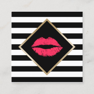 Tarjeta De Visita Cuadrada Artista maquillador Labios Rojos Salon Tiras Moder