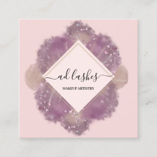 Tarjeta De Visita Cuadrada Artista maquillador Lash Beauty Studio Rosa floral
