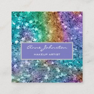 Tarjeta De Visita Cuadrada Artista maquillador Rainbow Star Purpurina