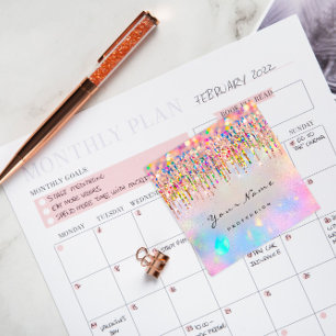 Tarjeta De Visita Cuadrada Artista maquillador Unicornio: Perforaciones del H