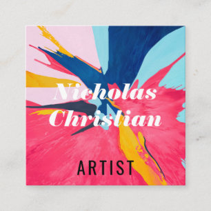 Tarjeta De Visita Cuadrada Artista moderno   Colorido   Pinceladas 
