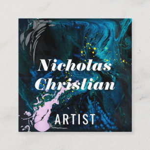 Tarjeta De Visita Cuadrada Artista moderno   Colorido   Pincelado 