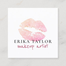 Tarjeta De Visita Cuadrada Artista moderno de maquillaje de labios rosa purpu
