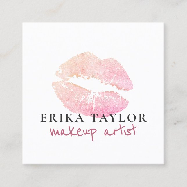 Tarjeta De Visita Cuadrada Artista moderno de maquillaje de labios rosa purpu (Anverso)