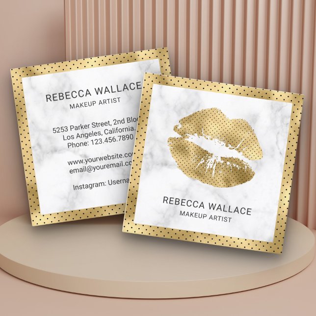 Tarjeta De Visita Cuadrada Artista moderno de maquillaje de los labios de oro (Subido por el creador)