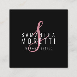 Tarjeta De Visita Cuadrada Artista moderno de maquillaje rosa negro