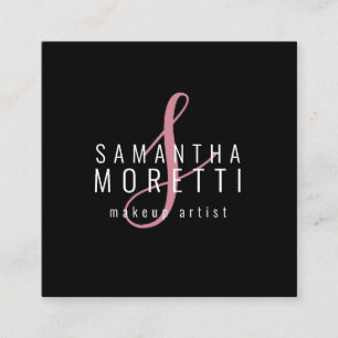 Tarjeta De Visita Cuadrada Artista moderno de maquillaje rosa negro