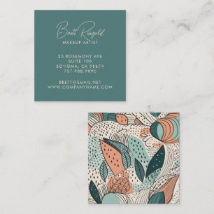 Tarjeta De Visita Cuadrada Artista moderno de maquillaje Salmon Green Abstrac
