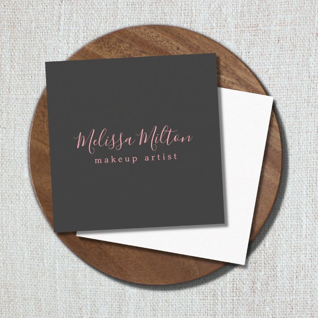 Tarjeta De Visita Cuadrada Artista moderno y elegante de maquillaje rosa gris (Subido por el creador)