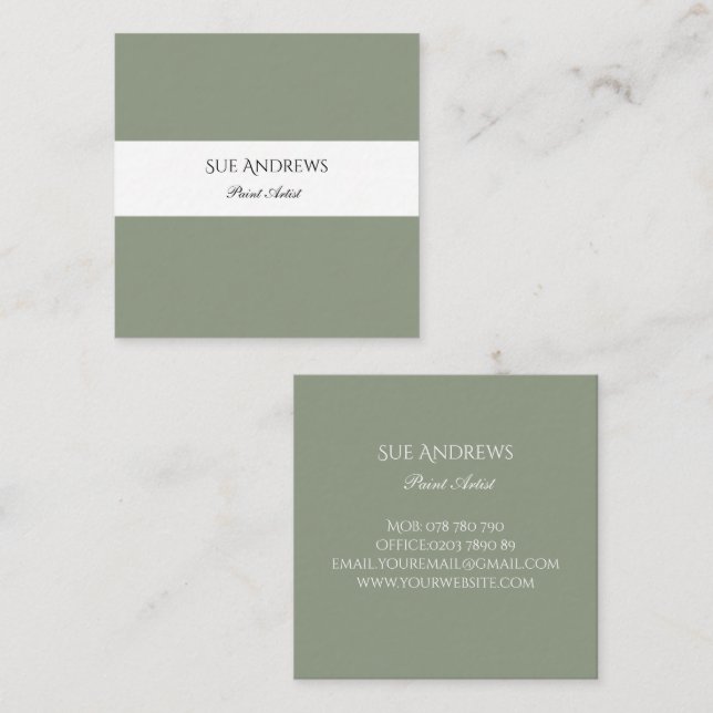 Tarjeta De Visita Cuadrada Artista Personalizado Sage Moderno Simple (Anverso / Reverso)