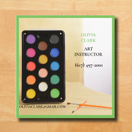Tarjeta De Visita Cuadrada Artista verde suave/Tutor/ Educador profesor de ar