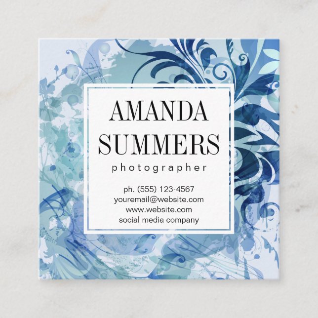 Tarjeta De Visita Cuadrada Artístico azul contemporáneo (Anverso)