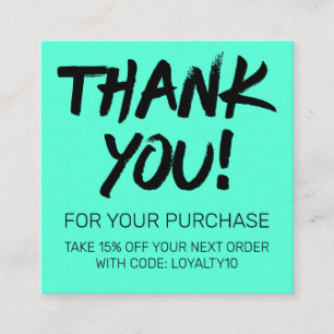 Tarjeta De Visita Cuadrada Artsy Black Neon Mint Descuento para clientes Grac