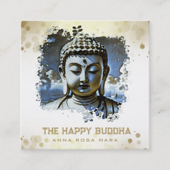 Tarjeta De Visita Cuadrada *~* Artsy Buddha QR AP33 QR Logo Blue (Anverso)