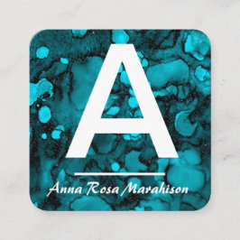 Tarjeta De Visita Cuadrada *~* Artsy Turquoise Trendy FOTO INICIAL QR LOGO 