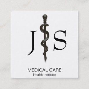 Tarjeta De Visita Cuadrada Asclepio Médico Profesional Simple Blanco y Negro