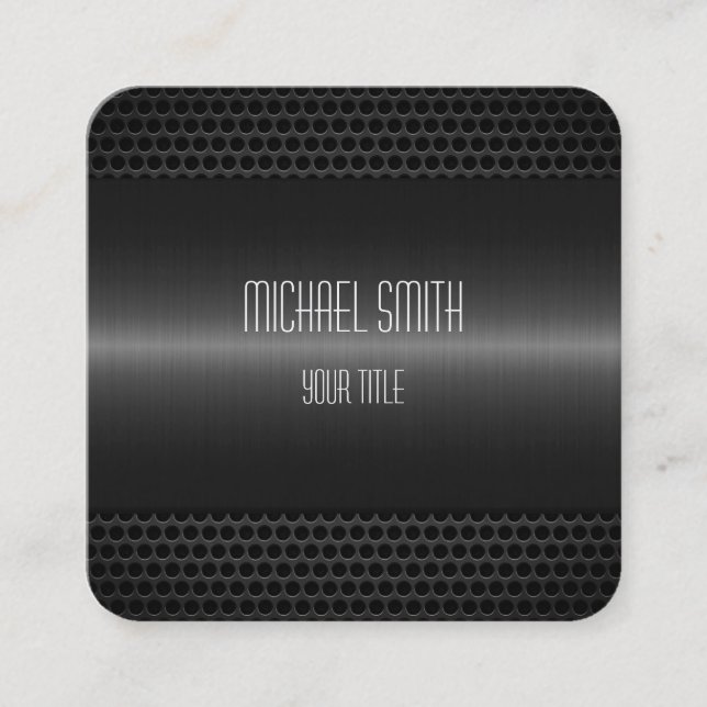 Tarjeta De Visita Cuadrada Aspecto Metalizado del acero inoxidable negro (Anverso)
