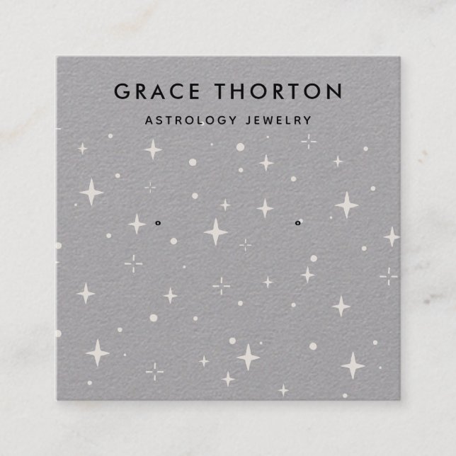 Tarjeta De Visita Cuadrada Astrología Stars Stud Earring Display Gray Kraft (Anverso)