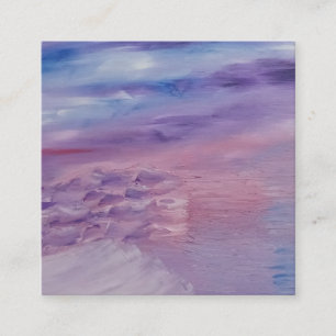 Tarjeta De Visita Cuadrada Atardecer Púrpura Azul Rosa Arte Abstracto Colorid