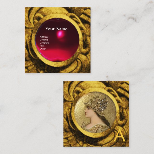 Tarjeta De Visita Cuadrada ATENA Y COMBATIENDO GRIFFINS MONOGRAM ,Ruby Rojo (Anverso / Reverso)