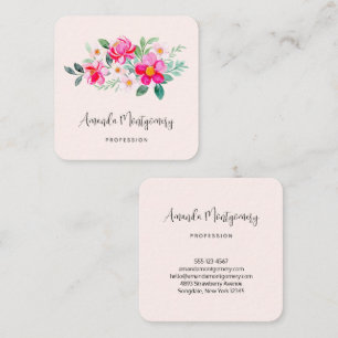 Tarjeta De Visita Cuadrada Atractivo Bouquet de flores rosadas de Bonito