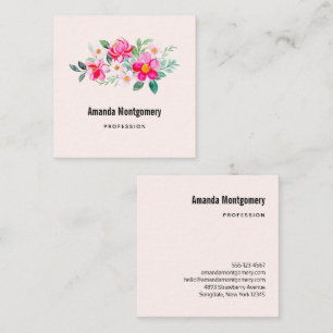 Tarjeta De Visita Cuadrada Atractivo Bouquet de flores rosadas de Bonito