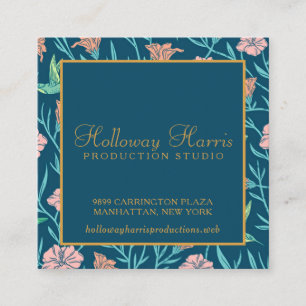 Tarjeta De Visita Cuadrada Atractivo patrón Floral y Hummingbird