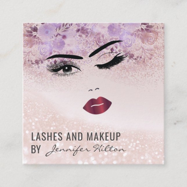 Tarjeta De Visita Cuadrada Atractivo rostro floral sensual moderno de chica (Anverso)