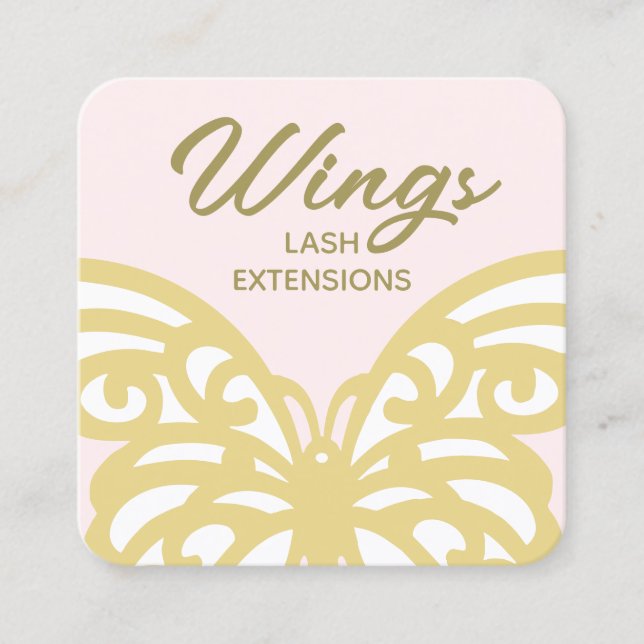 Tarjeta De Visita Cuadrada Audaz Belleza Moderna Rosa Moda Dorada Amarilla (Anverso)