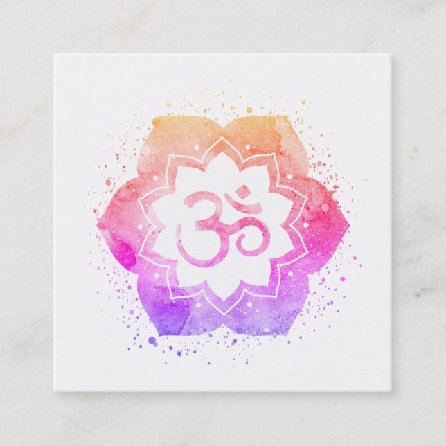 Tarjeta De Visita Cuadrada *~* Aum Lotus Flor Mandala Yoga Maestra Reiki Om (Anverso)