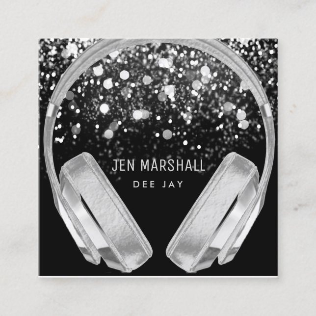 Tarjeta De Visita Cuadrada Auriculares con efecto de Relieve metalizado plate (Anverso)