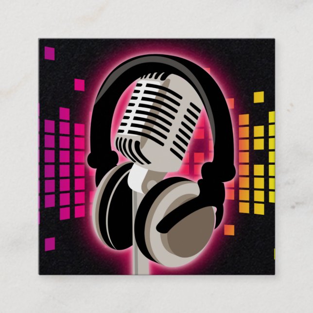 Tarjeta De Visita Cuadrada Auriculares con micrófono brillante de podcast de  (Anverso)