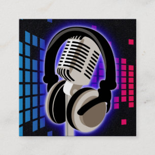 Tarjeta De Visita Cuadrada Auriculares con micrófono brillante Podcast Blue