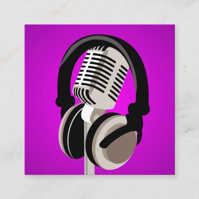 Tarjeta De Visita Cuadrada Auriculares con micrófono Podcast Purple (Anverso)
