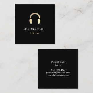 Tarjeta De Visita Cuadrada Auriculares con oro de DJ
